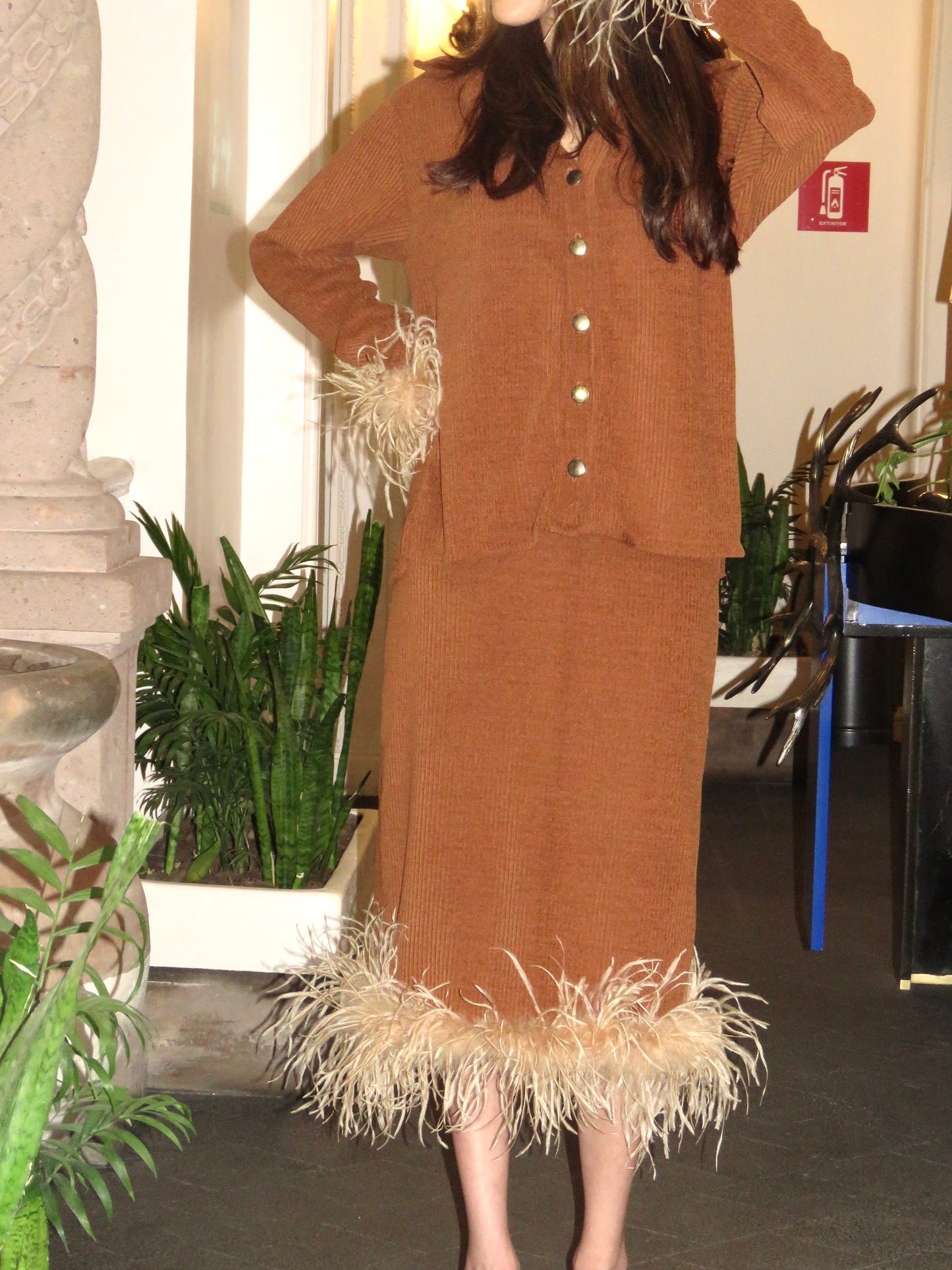 CAMEL FEATHER KNIT SET